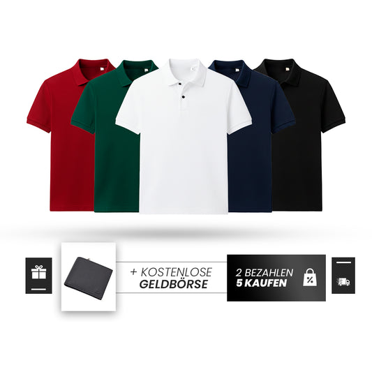 5ER SET BAUMWOLL-POLOSHIRTS + KOSTENLOSE GELDBÖRSE [5 FÜR 2 ANGEBOT]